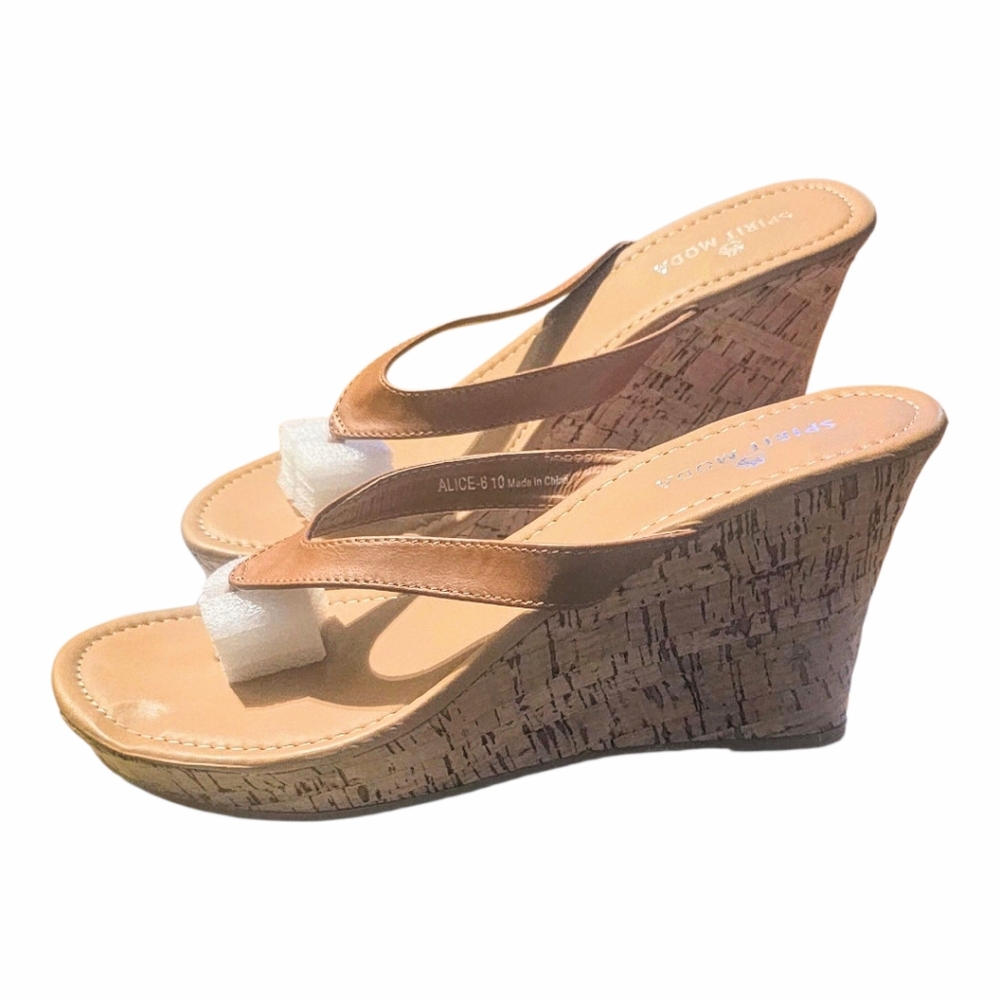 Spirit Moda Tan Wedge Sandals